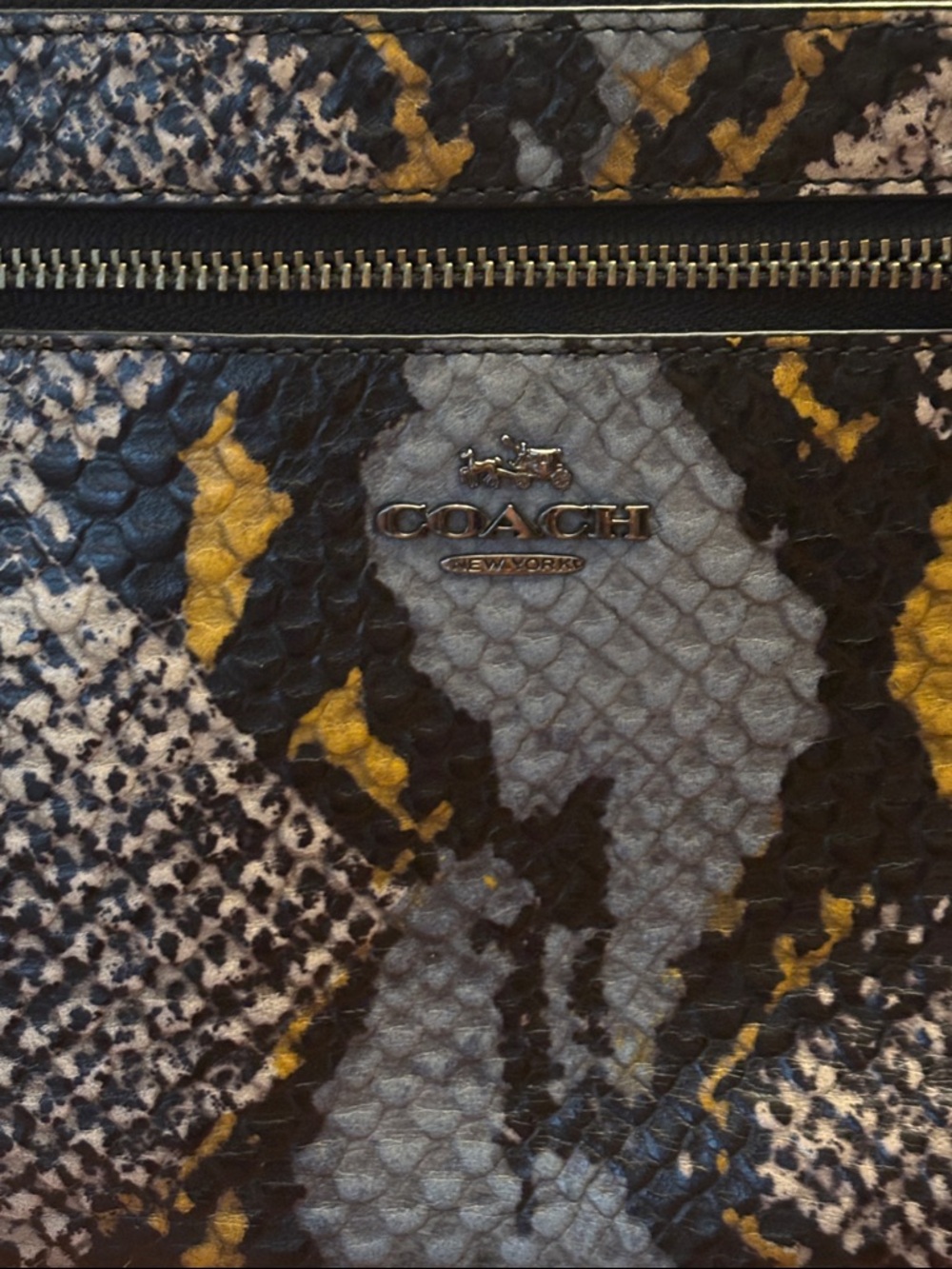 Coach 65393 Python Print Leather Wristlet/Clutch/small bag, Gunmetal Chain Strap - Picture 2 of 10